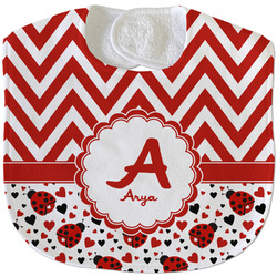 Ladybugs & Chevron Velour Baby Bib w/ Name and Initial