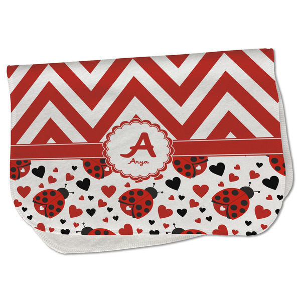 Custom Ladybugs & Chevron Burp Cloth - Fleece w/ Name and Initial