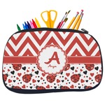 Ladybugs & Chevron Neoprene Pencil Case - Medium w/ Name and Initial