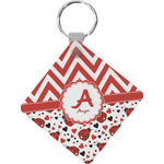 Ladybugs & Chevron Diamond Plastic Keychain w/ Name and Initial