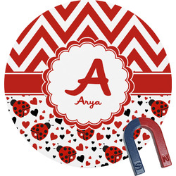 Ladybugs & Chevron Round Fridge Magnet (Personalized)