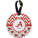 Ladybugs & Chevron Plastic Luggage Tag - Round (Personalized)