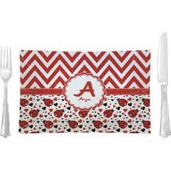 Ladybugs & Chevron Glass Rectangular Lunch / Dinner Plate (Personalized)