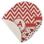 Ladybugs & Chevron Round Linen Placemat - Single Sided - Set of 4 (Personalized)