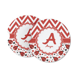 Ladybugs & Chevron Sandstone Car Coasters - Set of 2 (Personalized)