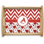 Ladybugs & Chevron Natural Wooden Tray - Large (Personalized)