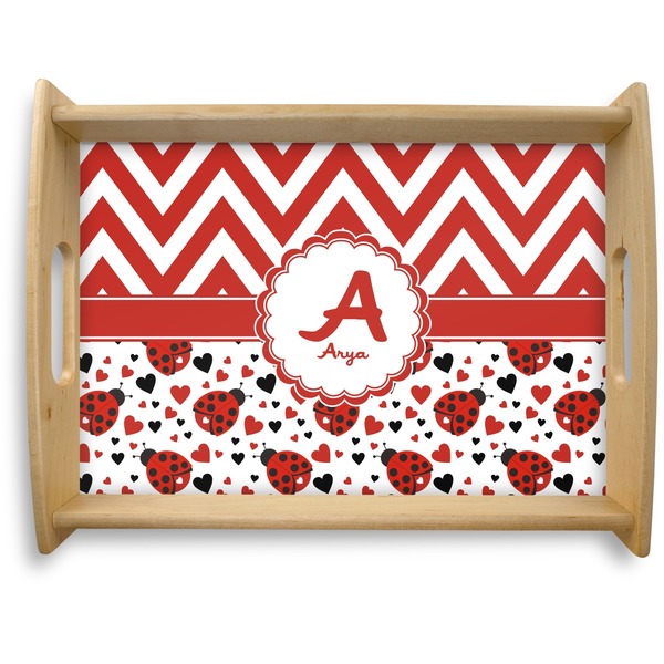 Custom Ladybugs & Chevron Natural Wooden Tray - Large (Personalized)