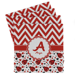 Ladybugs & Chevron Absorbent Stone Coasters - Set of 4 (Personalized)