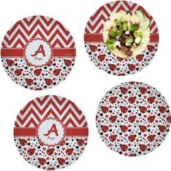 Ladybugs & Chevron Set of 4 Glass Lunch / Dinner Plate 10" (Personalized)