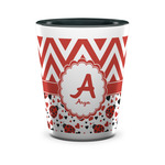 Ladybugs & Chevron Ceramic Shot Glass - 1.5 oz - Two Tone - Set of 4 (Personalized)