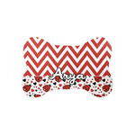 Ladybugs & Chevron Bone Shaped Dog Food Mat (Small) (Personalized)