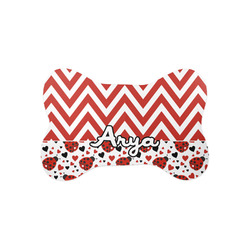 Ladybugs & Chevron Bone Shaped Dog Food Mat (Small) (Personalized)