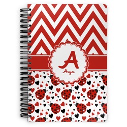 Ladybugs & Chevron Spiral Notebook - 7x10 w/ Name and Initial