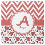 Ladybugs & Chevron Square Rubber Backed Coaster (Personalized)