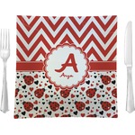 Ladybugs & Chevron 9.5" Glass Square Lunch / Dinner Plate- Single or Set of 4 (Personalized)