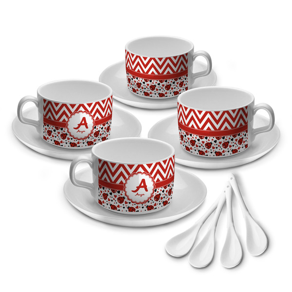 Custom Ladybugs & Chevron Tea Cup - Set of 4 (Personalized)