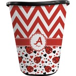 Ladybugs & Chevron Waste Basket - Single Sided (Black) (Personalized)