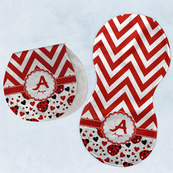 Ladybugs & Chevron Burp Pads - Velour - Set of 2 w/ Name and Initial