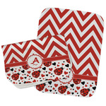 Ladybugs & Chevron Burp Cloths - Fleece - Set of 2 w/ Name and Initial