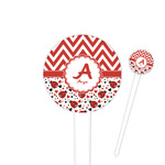 Ladybugs & Chevron 4" Round Plastic Food Picks - White - Single Sided (Personalized)