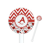 Ladybugs & Chevron 5.5" Round Plastic Stir Sticks - White - Double Sided (Personalized)