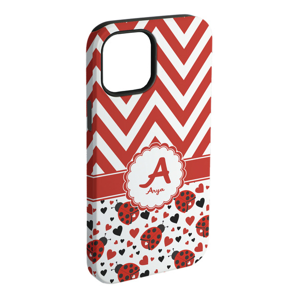 Custom Ladybugs & Chevron iPhone Case - Rubber Lined - iPhone 15 Plus (Personalized)