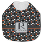 Gray Dots Jersey Knit Baby Bib w/ Name and Initial