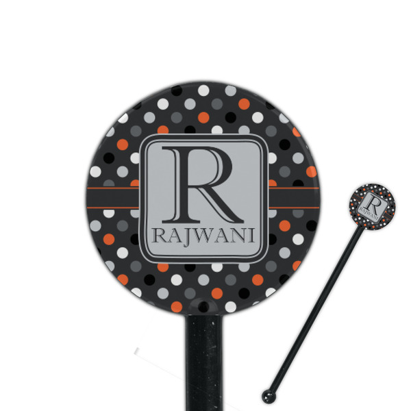 Custom Gray Dots 5.5" Round Plastic Stir Sticks - Black - Double Sided (Personalized)