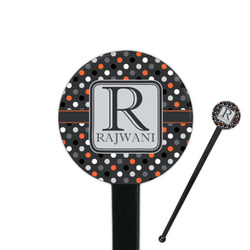 Gray Dots 7" Round Plastic Stir Sticks - Black - Double Sided (Personalized)