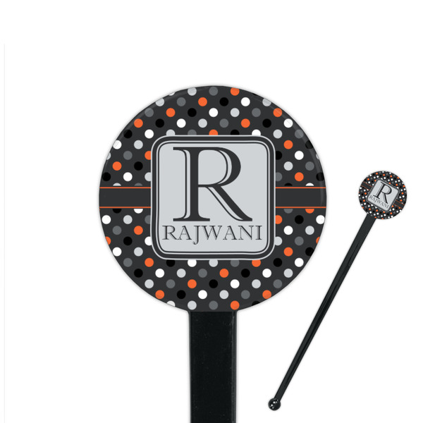 Custom Gray Dots 7" Round Plastic Stir Sticks - Black - Double Sided (Personalized)