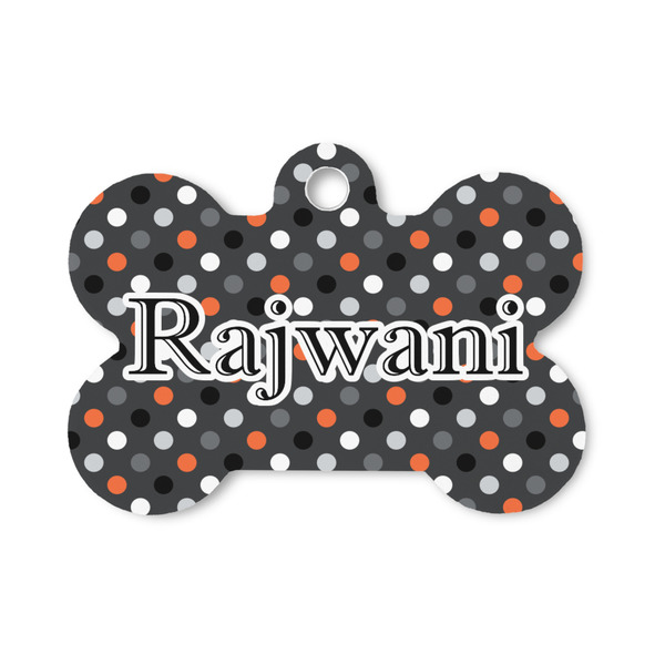 Custom Gray Dots Bone Shaped Dog ID Tag - Small (Personalized)