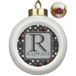 Gray Dots Ceramic Ball Ornaments - Poinsettia Garland (Personalized)