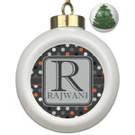 Gray Dots Ceramic Ball Ornament - Christmas Tree (Personalized)