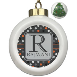 Gray Dots Ceramic Ball Ornament - Christmas Tree (Personalized)