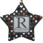 Gray Dots Star Ceramic Ornament w/ Name and Initial