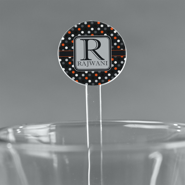 Custom Gray Dots 7" Round Plastic Stir Sticks - Clear (Personalized)