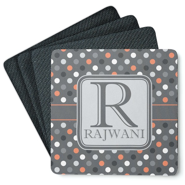 Custom Gray Dots Square Rubber Backed Coasters - Set of 4 (Personalized)