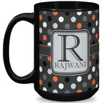 Gray Dots 15 Oz Coffee Mug - Black (Personalized)