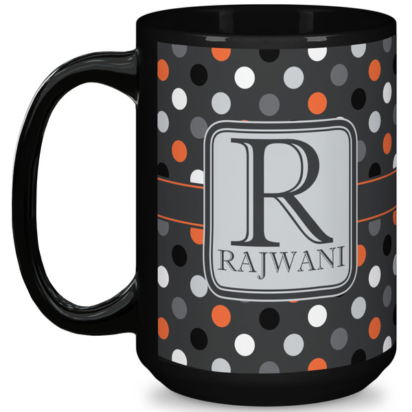 Custom Gray Dots 15 Oz Coffee Mug - Black (Personalized)