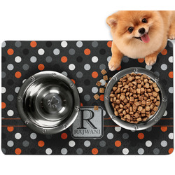Gray Dots Dog Food Mat - Small w/ Name and Initial