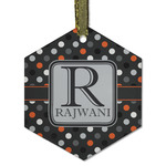 Gray Dots Flat Glass Ornament - Hexagon w/ Name and Initial