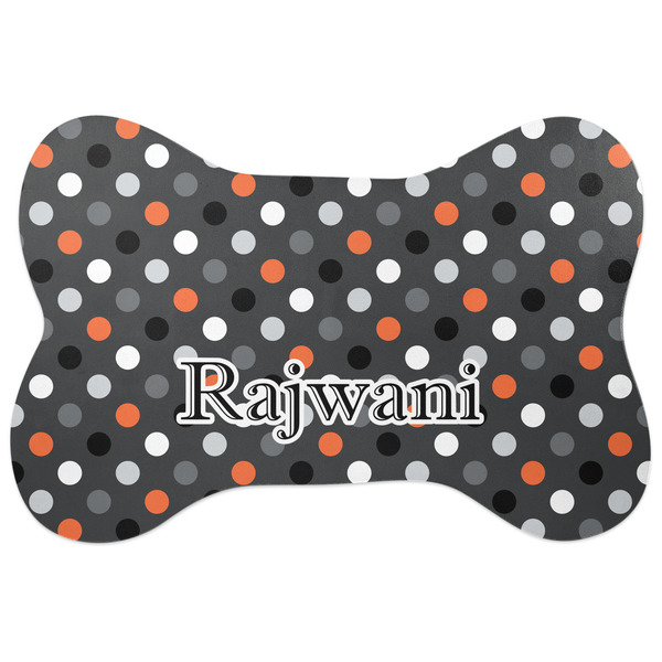 Custom Gray Dots Bone Shaped Dog Food Mat (Personalized)