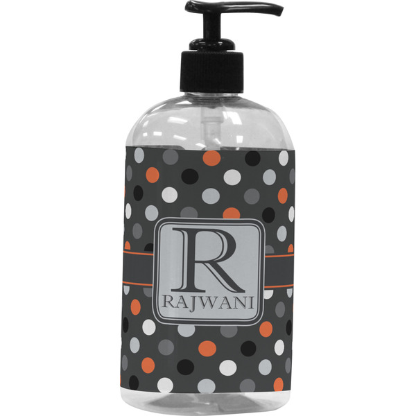 Custom Gray Dots Plastic Soap / Lotion Dispenser (16 oz - Large - Black) (Personalized)