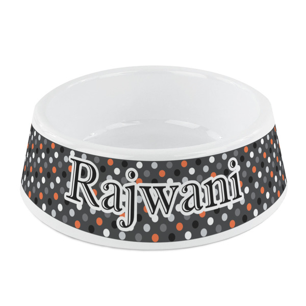 Custom Gray Dots Plastic Dog Bowl - Small (Personalized)