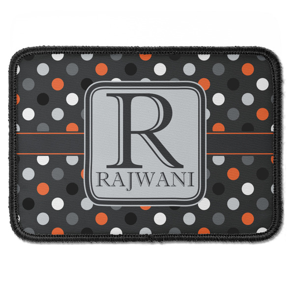 Custom Gray Dots Iron On Rectangle Patch w/ Name and Initial