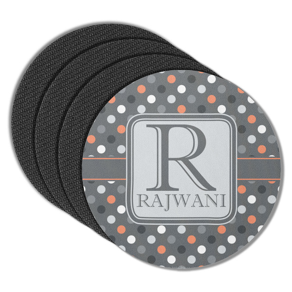 Custom Gray Dots Round Rubber Backed Coasters - Set of 4 (Personalized)