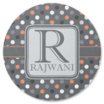 Gray Dots Round Rubber Backed Coaster (Personalized)