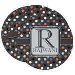 Gray Dots Round Paper Coasters w/ Name and Initial