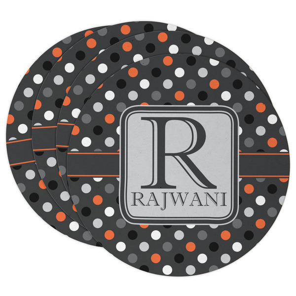 Custom Gray Dots Round Paper Coasters w/ Name and Initial