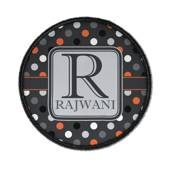 Custom Gray Dots Iron On Round Patch w/ Name and Initial